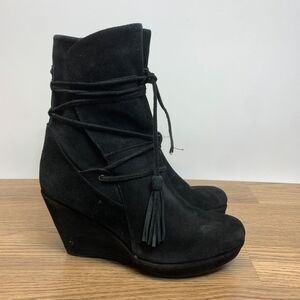 Women's Luciano Barachini Dressy Italian Wedge Ankle Suede Boot Black Suede